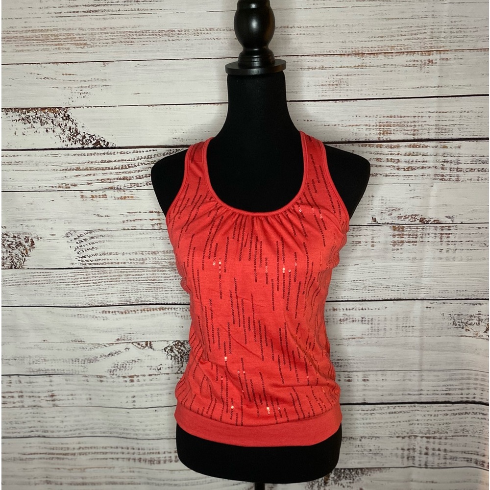 HeartSoul Sequin T-Back Tank Top (Small) Coral